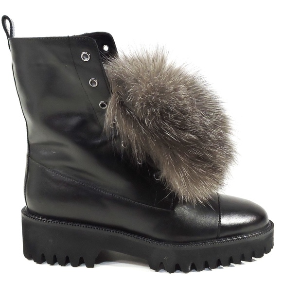 ALESSANDRO DI MARIA 🇮🇹 WOMEN'S BLACK LEATHER & FUR WINTER FASHION BOOTIE - Picture 4 of 9